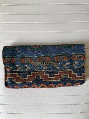 Vintage Volcom Tribal Woven Wallet Clutch Y2K Boho Blue Multicolor